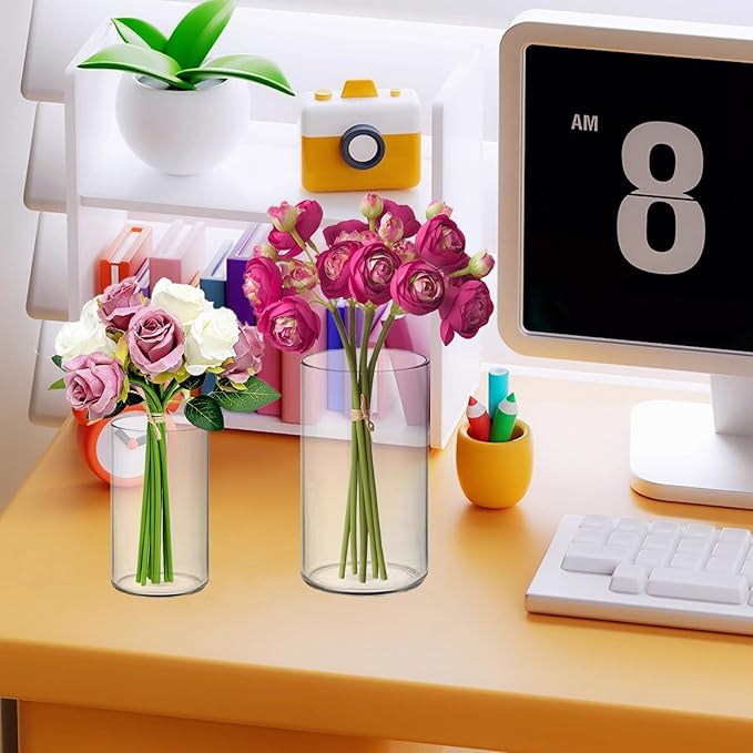 32 Pack Acrylic Vase, 6 Inch & 4 Inch Clear Cylinder Flower Vase Plastic Cylinder Vases Bulk Round Plastic Acrylic Vases for Centerpiece Home Wedding Office (16pcs 6in + 16pcs 4in)