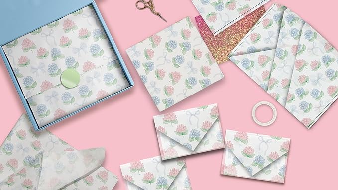 Pro Supply Global Hydrangeas Printed Tissue Paper for Gift Bags or Boxes and Wrapping - Bulk Decorative Art Tissue Paper for Packaging and Gifting | 24 Sheets 20" x 30"