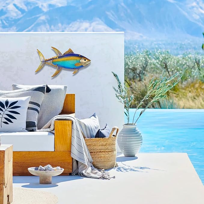 LIFFY Metal Fish Wall Decor Fish Metal Wall Art Hanging Outdoor Wall Art for Outdoor Ocean Beach Sea Pool Decor