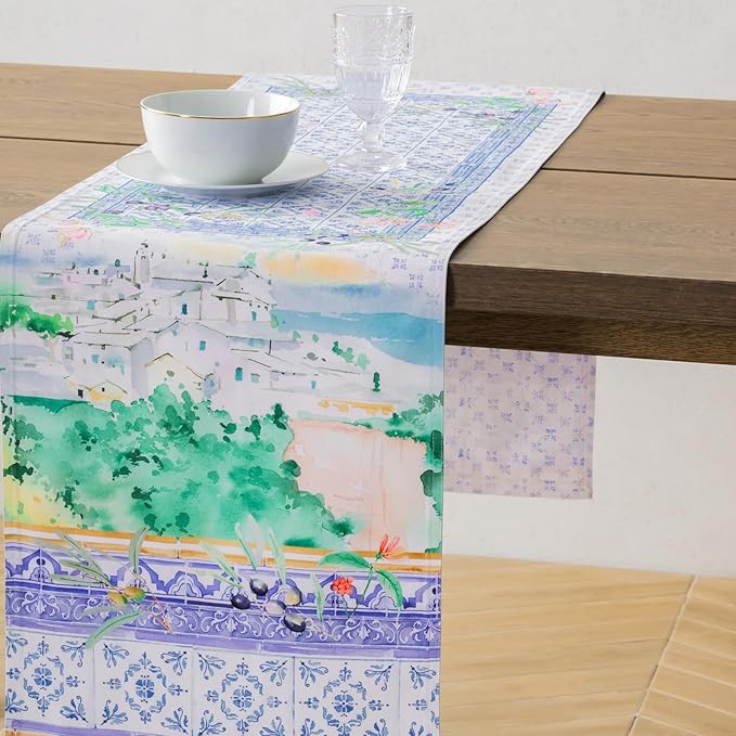 Maison d' Hermine Tablerunners 100% Combed Cotton Premium Table Runner Decorative Table Cover, Home, Kitchen, Dining, Luberon, Double Layer - (14.5"x108")