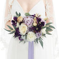 Rinlong Wedding Bouquet for Bride 11" Violet Purple Bridal Bouquets Artificial Flowers Purple Silk Wedding Proposal Bouquet