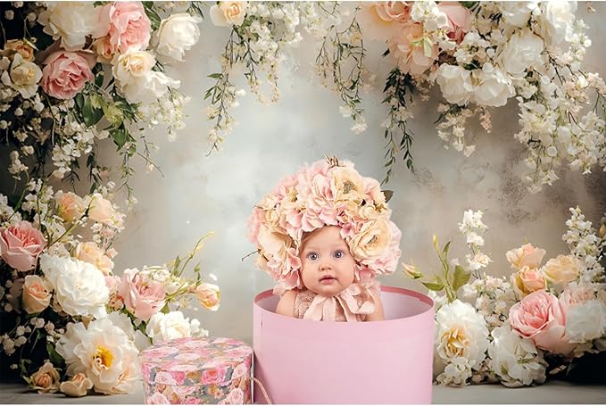 Baocicco 9x6ft Vinyl Flowers Wall Photography Backdrop Vinatage Wall White Pink Floral European Style Background Outdoor Wedding Birthday Party Banner Supplies Garden Home Decor Studio Props