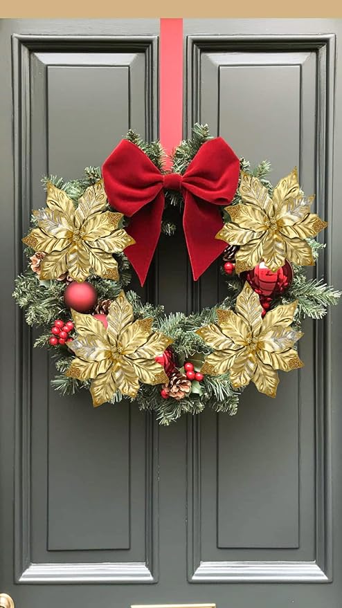 DILATATA 3 Pcs Artificial Christmas Flowers 11 Inch Glitter Poinsettia Picks Christmas Tree Ornaments Topper Decorations Gold Poinsettias Flowers for Xmas New Year Wreath Garland Wedding Party Decor