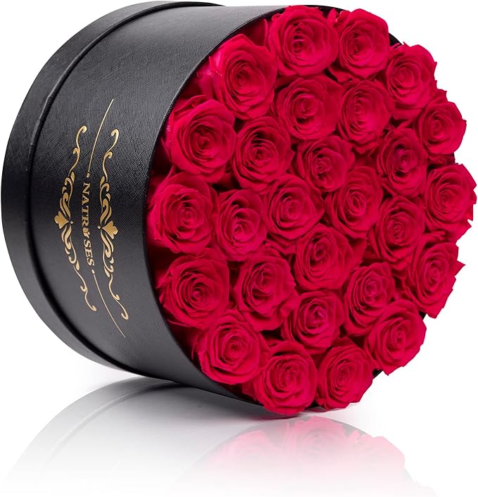 NATROSES 27 Piece Forever Preserved Roses in a Box, Preserved Flowers for Delivery Birthday, Flowers Gifts for Mothers Day, Hot Pink