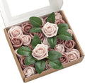 Ling's moment 1.5/2 inch Artificial Rose Taupe & Nude Buds and Petite Roses w/Stem 25pcs for DIY Wedding Boutonniere Corsages Bouquets Centerpieces Decorations