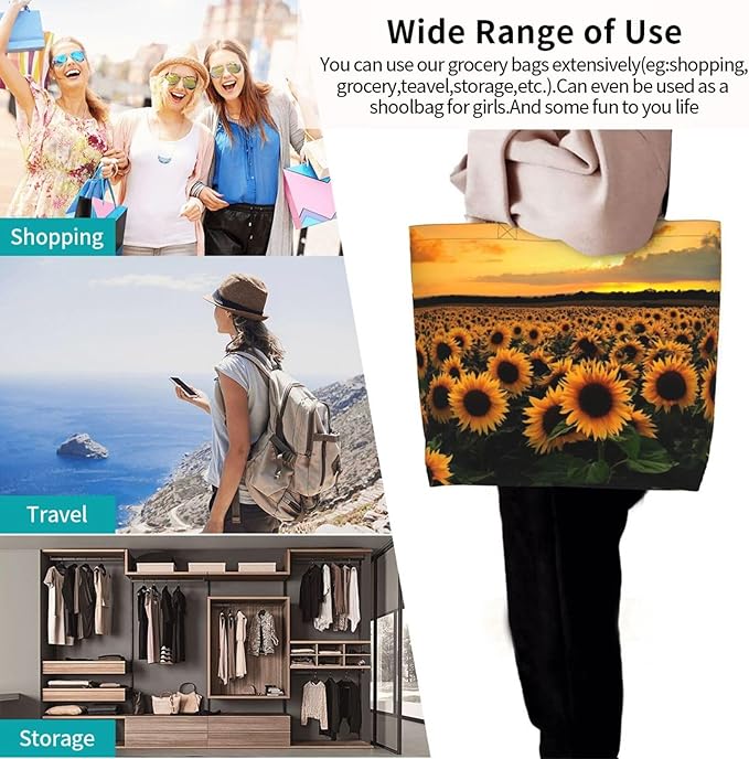 Sunflower Tote Bag For Women, Waterproof Shoulder Bags Big Reusable Grocery Handbag For Shopping Picnic Work Beach