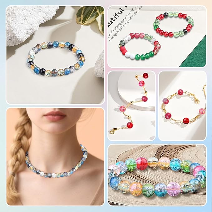 DUQGUHO 8mm Red Beads for Jewelry Making Red Glass Beads for Bracelets Crystal Glass Round Beads Bulk Bead Bracelet Kit 360PCS