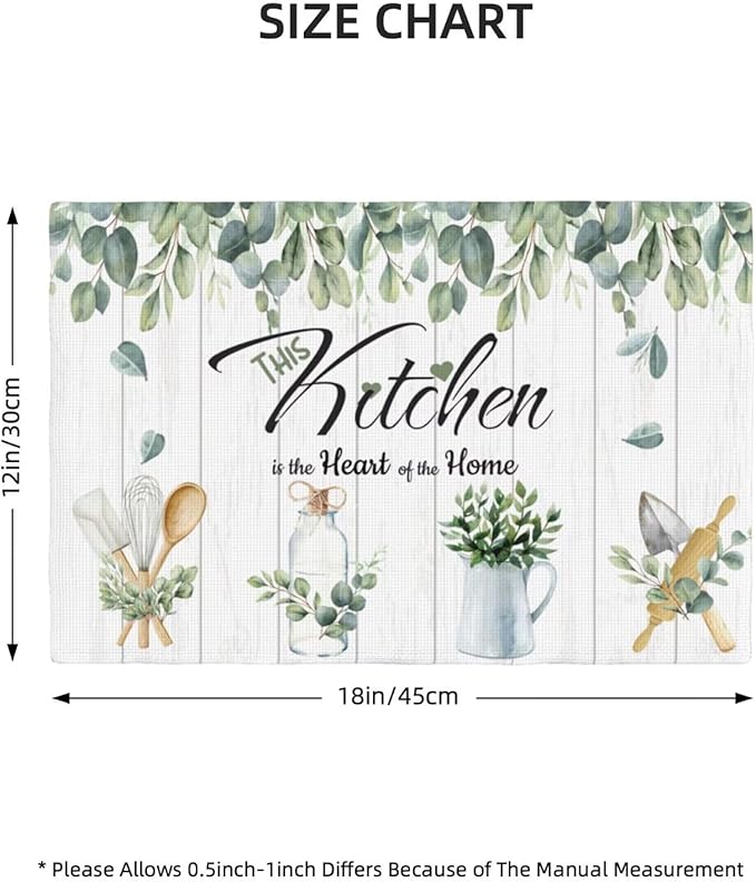 Eucalyptus Leaves Kitchen Table Placemats Set of 4 Rustic Green Plant Print Placemat Indoor Outdoor Party Home Desktop Dining Room Decoration 12x18 Inch