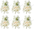 Meldel Champagne Boutonniere for Men - Set of 6, Rose Groomsmen Boutonniere for Wedding, Prom, Homecoming, Party, Vintage Occasions
