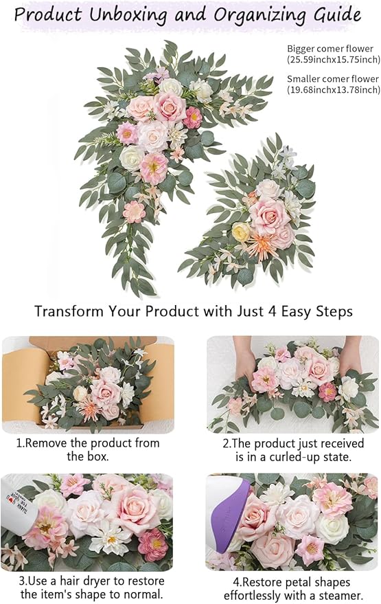 Wedding Welcome Signs Floral(Pack of 2)，Wedding Arch Flowers for Wedding Decorations and Reception Backdrop Decoration (New Pink)