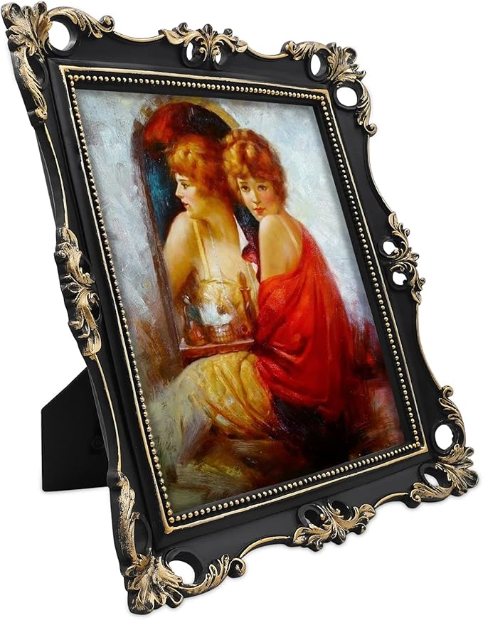SIMON'S SHOP 8x10 Picture Frame for Wall and Tabletop, Vintage Picture Frames in Black with Gold Accents, Antique Style Gothic Frame for Photos Artworks