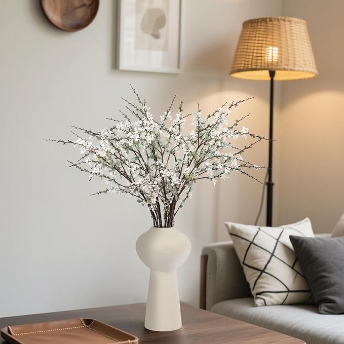 10PCS White Snow Willow Branches – 32'' Real Touch Artificial Flowers, Tall Branches for Vase, Everyday Faux Floral Arrangements for Living Room, Entryway, Office, Farmhouse Minimalist Home Décor