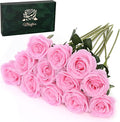 Waipfaru 12 Pcs Artificial Flowers Fake Silk Pink Roses Bulk, Faux Real Touch Roses Bouquet with Long Stem for Wedding Party Home Decor (Pink)