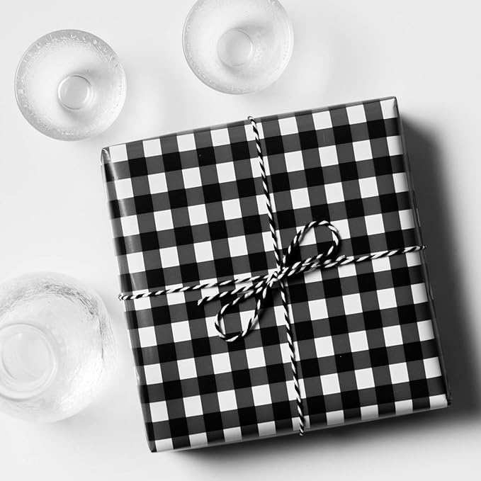 WRAPAHOLIC 30 Inch Plaid Wrapping Paper Roll - Black and White Plaid Design for Birthday, Holiday, Party, Wedding, Baby Shower Packing - 30 inch x 33 feet