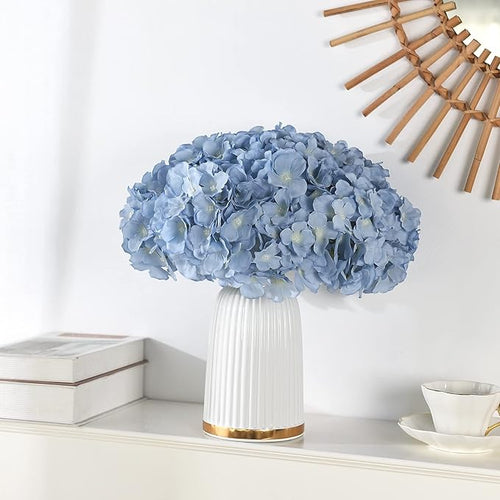 10PCS Artificial Hydrangea Flowers, Fake Hydrangea Silk Flowers Heads with Stems for Wedding Home Party Shop Baby Shower Decoration-Light Blue