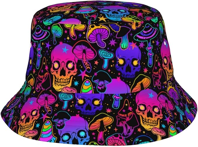 Mushrooms Skulls Cool Bucket Hat Beach Sun Hat Beach Fishing Hat for Men Women