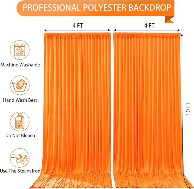 Orange Backdrop Curtain 2 Panels-Wrinkle-Free Champagne Curtains Polyester Photography Drapes for Baby Shower Birthday Party Photo Background Backdrop Stand- 8 X10FT (Orange)