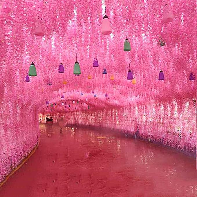 Artificial Wisteria Hanging Flowers Fake Wisteria Flower Garland Silk Vines Rattan Decor for Home Wedding Arch Wall Garden Greenery Bedroom Outdoor Office Party Decoration(24, Dark Pink)