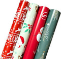 Hexablenzio Christmas Wrapping Paper Bulk Set of 4 Rolls (148 sq. ft. ttl) Santa Claus, Reindeer, Christmas Tree, Snowman Patterns for Holiday Gift Wrap - 30 inches x 14.8 feet Per Roll