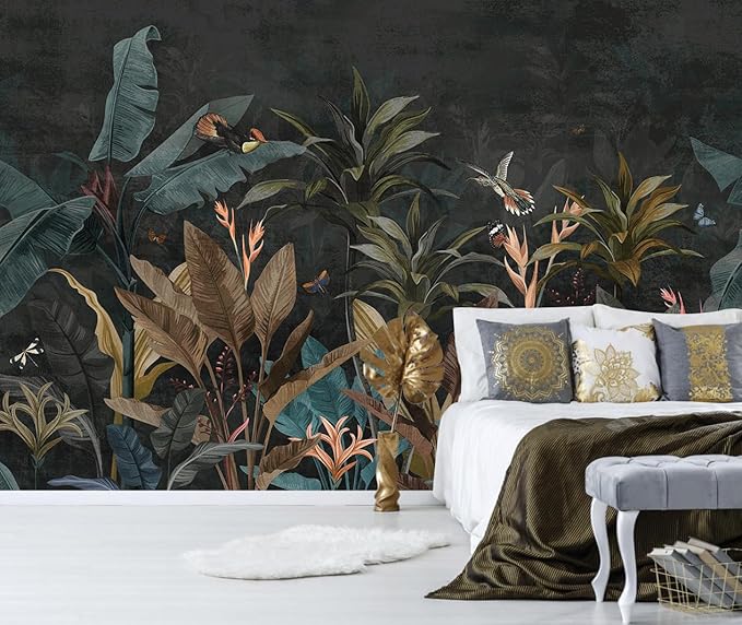 Dark Jungle Wallpaper Peel and Stick Tropical Plant Leaves Self Adhesive Mural for Living Room Bedroom 157"x108"