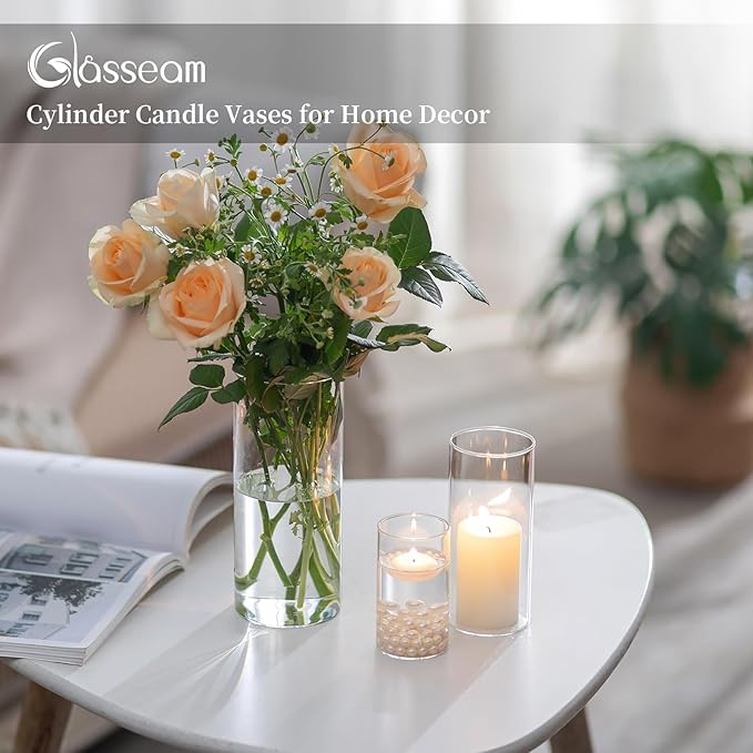 Cylinder Glass Vase Set of 30, Cylinder Vases for Centerpieces Bulk, Modern Clear Hurricane Candle Holders for Pillar Candles, Wedding Flower Vases for Floating Candle Table Decorations