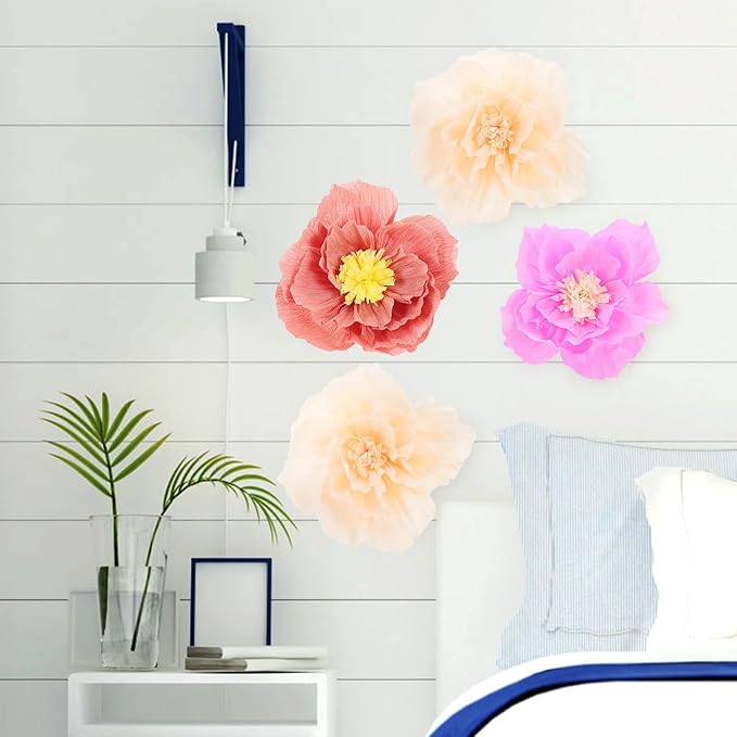 11Pcs Mixed Color Paper Flowers Wall Decorations for Living Party Nursery Holiday Background Showcase Crepe Tissue Floral Decor
