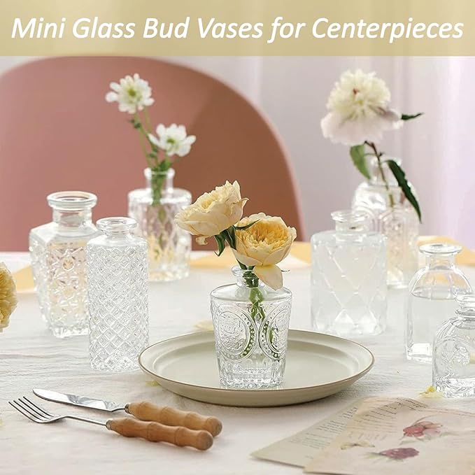 Glass Bud Vases Set of 40 PCS, Small Flower Vases for Wedding Centerpiece Table Decoration, Vintage Vase in Bulk for Flower Arrangements, Mini Vase for Birthday Party, Festival Home Decor,Clear