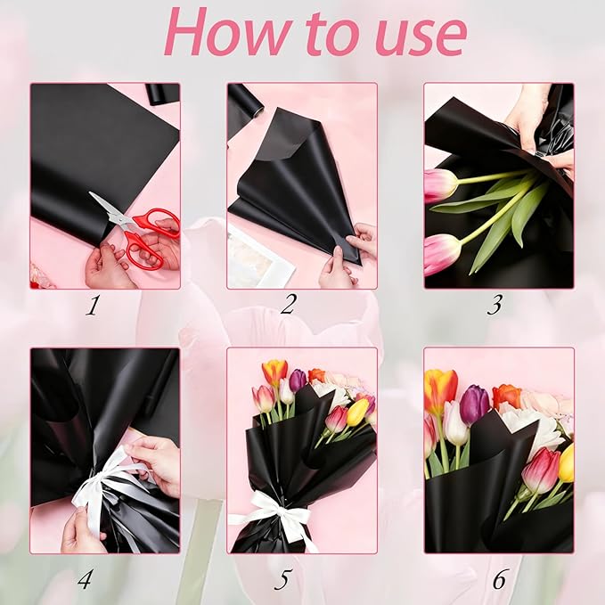 DNSGOOR 548Pcs Flower Wrapping Paper Kit with 200Sheets Waterproof Bouquet Wrapping Paper Decor Crowns 3D Butterfly Bouquet Pins Ribbons for Valentines Graduation Birthday Home Party