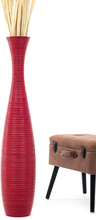 Leewadee Large Red Home Decor Floor Vase - Wooden 41 inch Tall Farmhouse Decor Flower Holder for Fake Plant and Pampas Grass