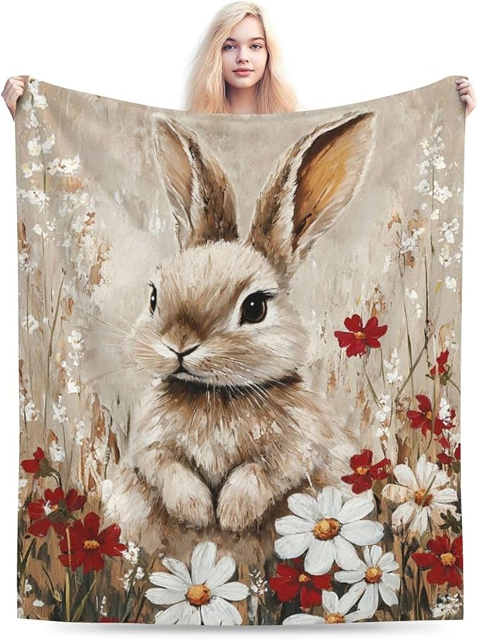 Farmhouse Rabbit Blanket Rustic Bunny Throw Blanket Country Soft Cozy Fleece Fuzzy Stuffed Plush Flannel Gifts for Girls Women Boys Kids Adults 60"X80"