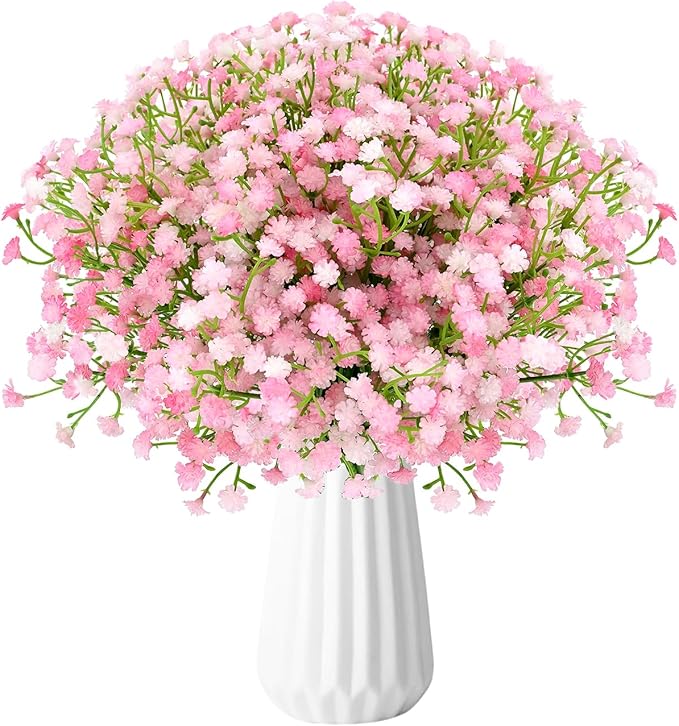 Babys Breath Artificial Flowers, 24Pcs Fake Baby Breath Flowers Artificial Bulk Faux Gypsophila Real Touch Flowers for Wedding DIY Bouquet Arrangement Party Home Garden Decor, Pink