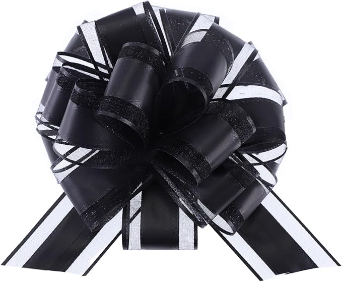 12 Pieces Black Pull Bow Wrapping Pull Bow Ribbon Pull Bows for Wedding Baskets,6 Inches Diameter Gift Bows, Large Bows for Presents.