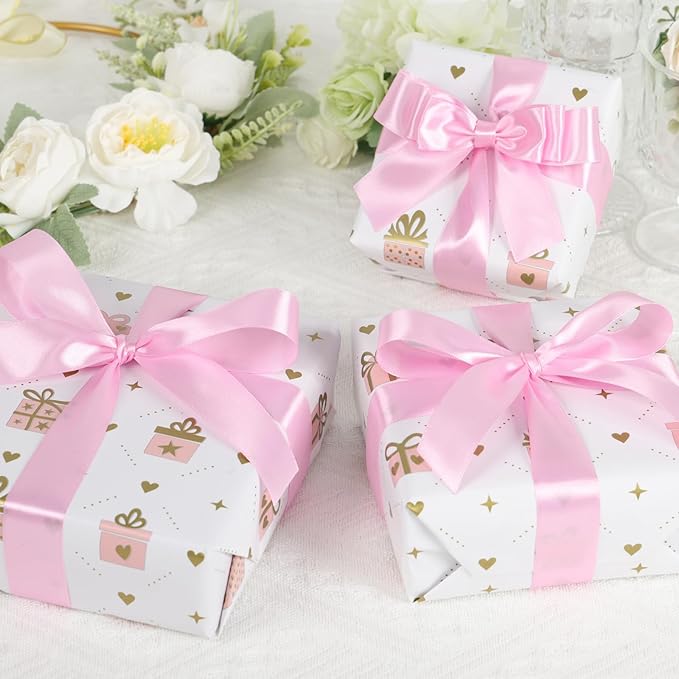 Pink Ribbon 1 Inch 60 Yards, Versatile Pink Satin Ribbon for Flower Bouquet, Graduation Lei, Crafts, Gift Wrapping, Baby Shower, DIY Bows and Wedding Decorations