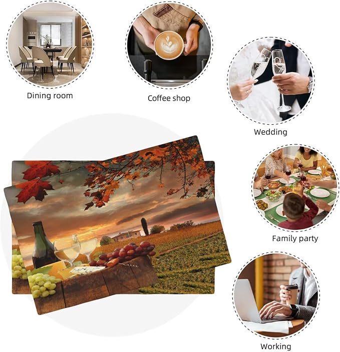 Wine Placemats Set of 4 Romantic Sunset White Wine Linen Placemat Indoor Outdoor Party Home Desktop Kitchen Dining Room Decoration 12x18 Inch