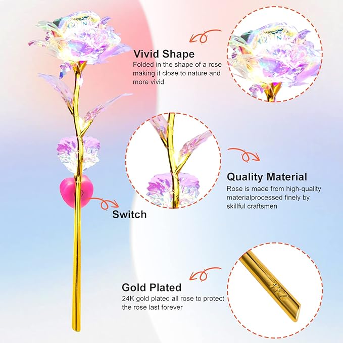 Birthday Gifts for Women Mom, Galaxy Glass Rose Forever Preserved Flowers Eternal Crystal Roses Christmas Rose Gifts for Grandma Wife Sister Her Friends, LED Colorful