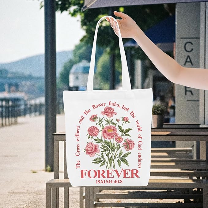Floral Christian Gifts Religious Gifts Makeup Bag, Canvas Tote Bag Grocery Bags for Yoga Totes for Women Birthday