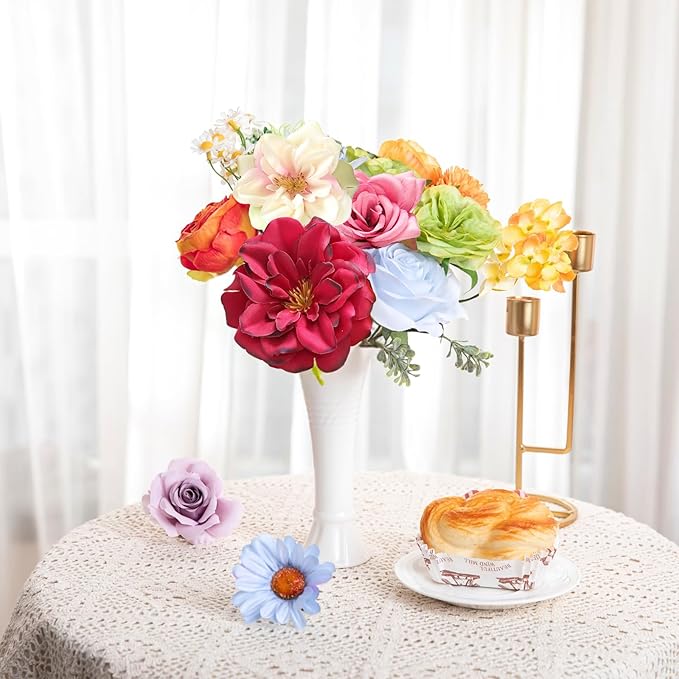 ASTRYAS Fake Artificial Flowers Combo Set Fall Silk Camellia Roses for DIY Centerpiece Arrangement Wedding Bouquet Arrangement Party Baby Shower Home Decoration(Colorful)