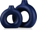 Navy Blue Vase Decor Donut Vase Set of 2 - Circle Hollow Vases, Modern Matte Ceramic Vases for Entryway Living Room Bedroom Dining Table Centerpiece Office Home Decor
