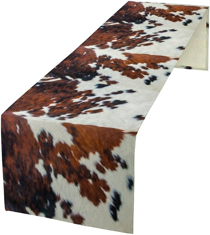 Cow Print Table Runner, Cowhide Print Western Style Table Runner Country Farmhouse Cottage Cow Patten Table Decoration for Home Kitchen Dining, 13x36 in