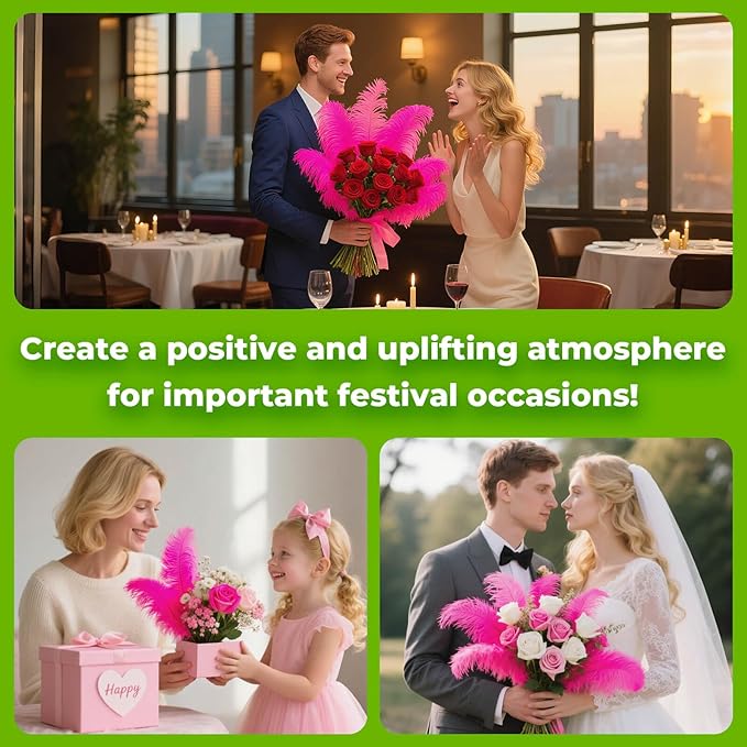Piokio 20 pcs Fuchsia Ostrich Feather 12-14 inch(30-35 cm) Bulk for Wedding Party Centerpieces and DIY Clothes Decoration, Gatsby Decorations