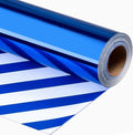 Merture Reversible Royal Blue Wrapping Paper Roll - 17 In X 32.8 Ft(46.5 sq.ft.) Metallic Blue and Stripe Design Gift Wrap for Birthday, Fathers Day, Baby Shower, Gender Reveal Party, Hanukkah