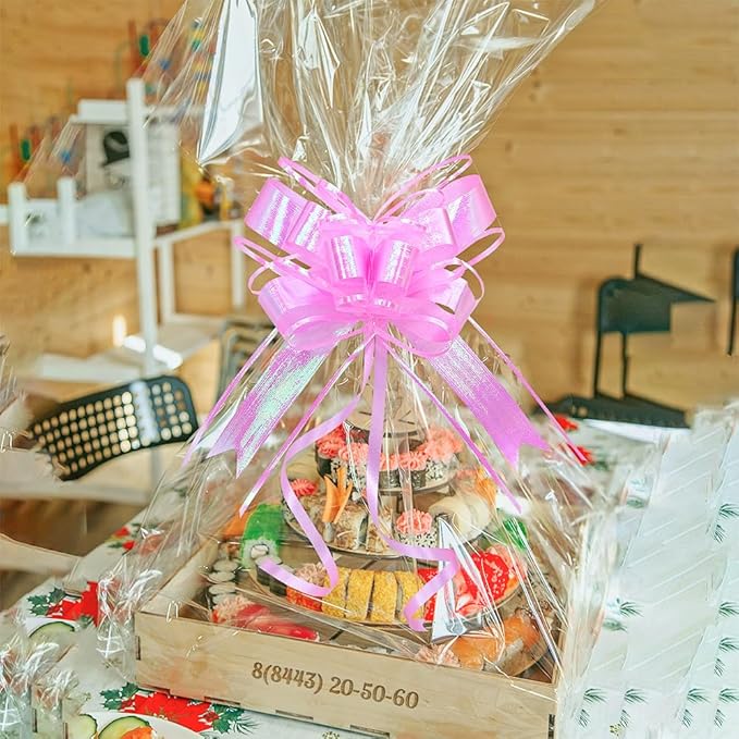 Big Bow for Present - Iridescent Pink Bows for Gift Wrapping, Gifts Baskets, Women, Party, Valentines Day, and More(6 inches, 10 PCS)