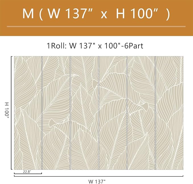 Tropical Palm Leaf Beige Wallpaper Peel and Stick Botanical Leaf Pattern Art Self Adhesive Wall Mural for Living Room Bedroom 137"x100"