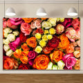 YongFoto 5x3ft Vinyl Flower Backdrop Lush Blossom Red Orange Floral Beautiful Photography Background for Couples Wedding Anniversary Marriage Ceremony Mother's Day Portrait Photo Studio Props