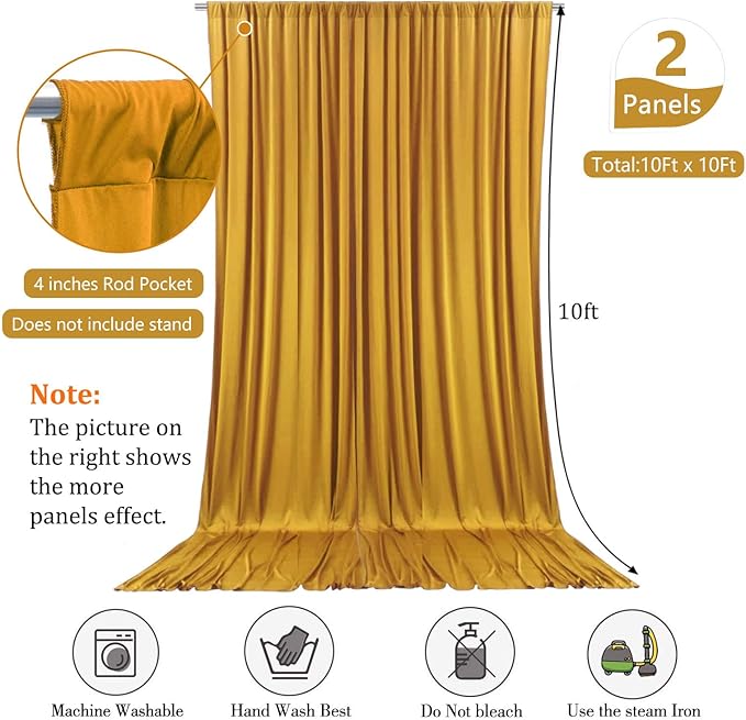 10 x 10 Feet Gold Backdrop Curtain for Partie, Stain Background Curtains for Photoshoot, Birthday, Wedding, Halloween, Thanksgiving, Christmas, New Year Party Decorations 5Ft x 10Ft, 2 Panels
