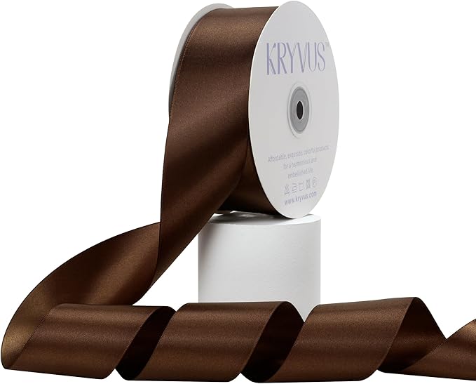 Brown Satin Ribbon, Double Faced 2 Inch X 50 Yards Brown Ribbon, Premium Satin Ribbon for Gift Wrapping, Crafts, Hair Bow Making, Sewing, Flower Bouquet, Wedding Party Decor