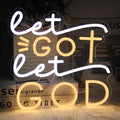 Let Go Let God Neon Sign Warm White Cross Neon Light Dimmable Letters LED Signs for Wall Jesus Neon Lights Signs for Bedroom Church Man Cave Bar Decor Christian Hymn USB Powered