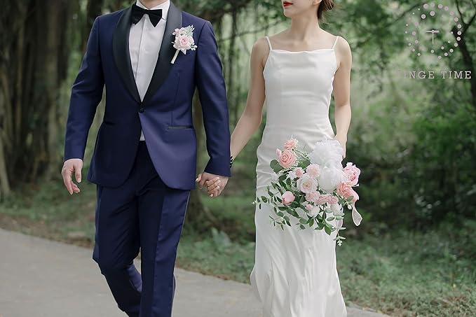 TINGE TIME Boutonniere for Men Wedding,Groom and Best Man Boutonniere for Wedding Ceremony Anniversary, Formal Dinner Party and Rustic Spring Wedding Marriage (10, Sakura Pink)