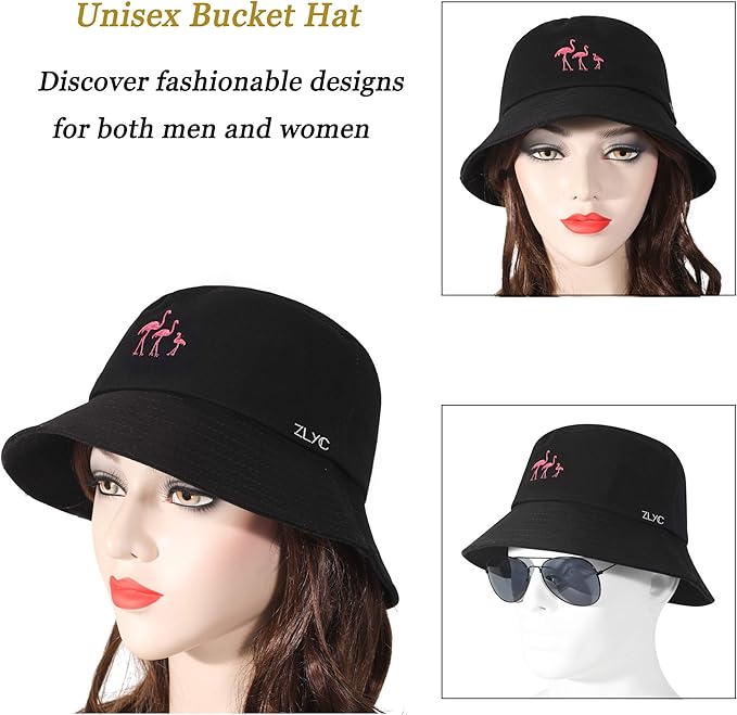 ZLYC Unisex Fashion Embroidered Bucket Hat Summer Fisherman Cap for Men Women
