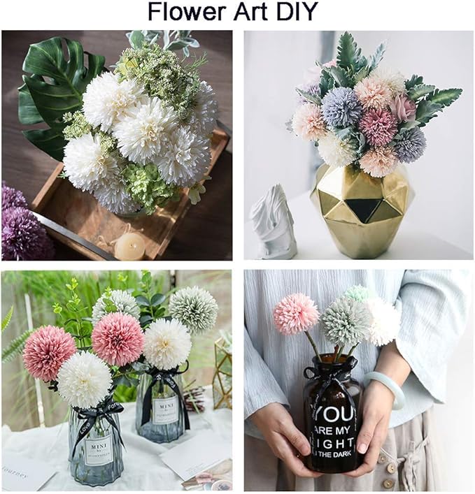 10Pcs Artificial Fake Flower Plants Silk Chrysanthemum Ball Hydrangea Arrangements Wedding Bouquets Decor Home Kitchen Garden Party Table Floral Centerpieces DIY (Grey Purple)